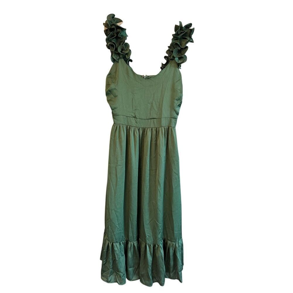 Lulus Womens Emerald Green Extravagant Ease Ruffled Tiered Midi Dress Medium